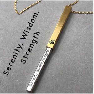 Secret Message "OM" Bar “Serenity, Wisdom, Strength”Necklace, NWT-boutique
